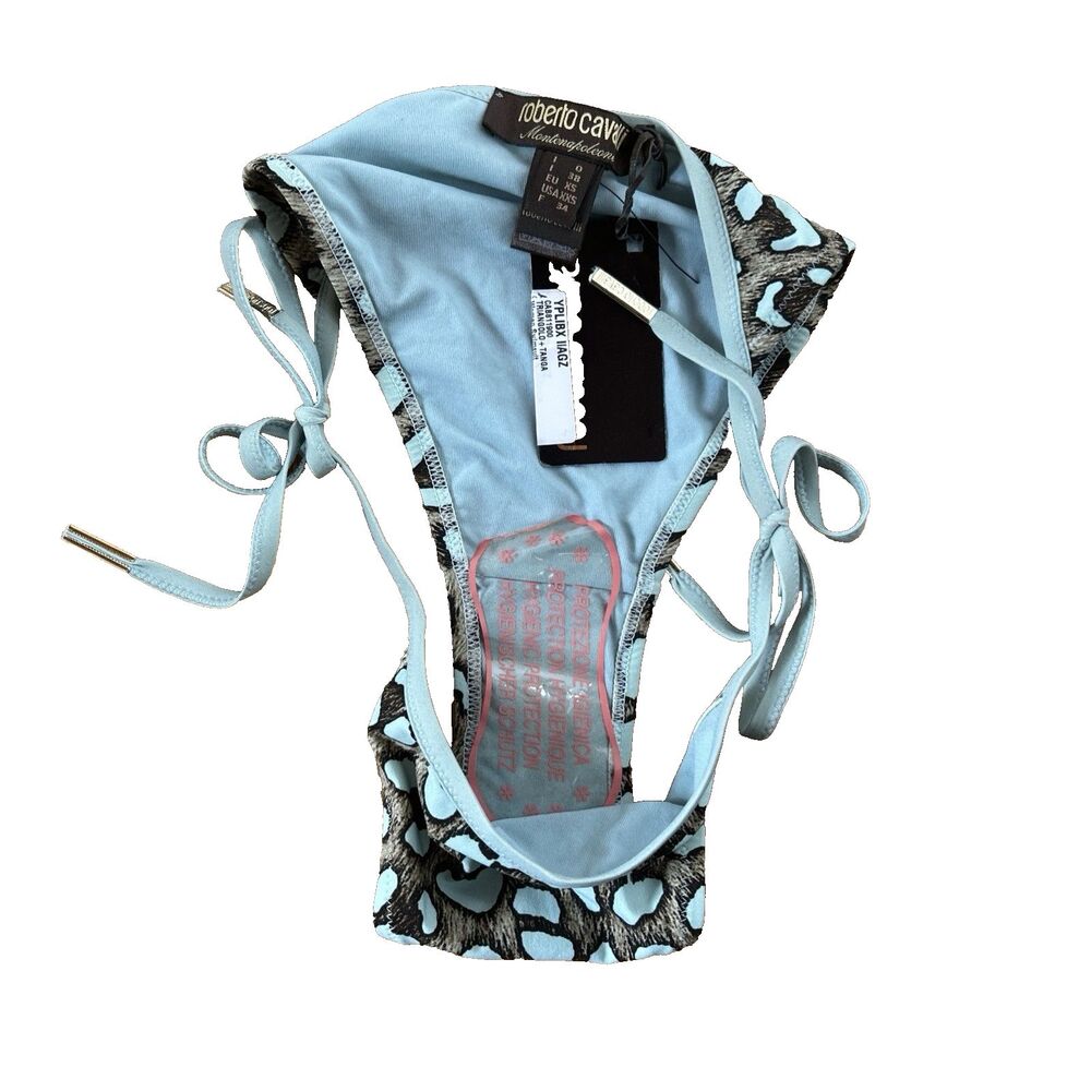 Roberto Cavalli Beachwear Leopard Bikini Set Blue Trim Azzurro Sz 38 IT/XXS NEW - Picture 11 of 11